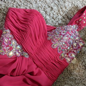 GORGEOUS NIGHT MOVES PROM DRESS SIZE 8 HOT PINK WITH SEQUINS AND JEWELS